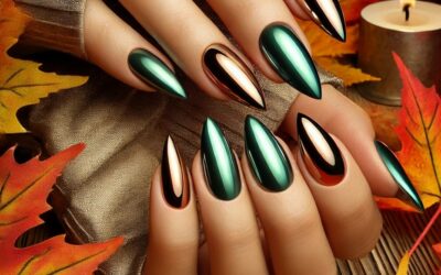 Szukasz inspiracji na jesienne paznokcie? „Autumn green chrome nails” to idealna propozycja dla Ciebie!